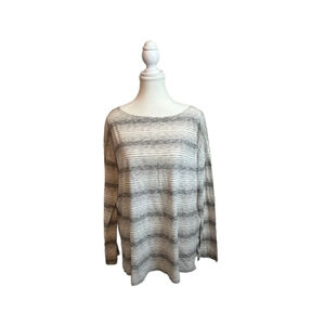 Eileen Fisher Medium Tencel Coton Striped Long Sleeve Boat Neck Top White/Black